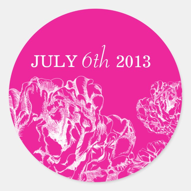 Peony Save the Date Pegatina Hot Pink (Anverso)