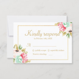Peony Watercolor Elegant Gold Frame Wedding RSVP