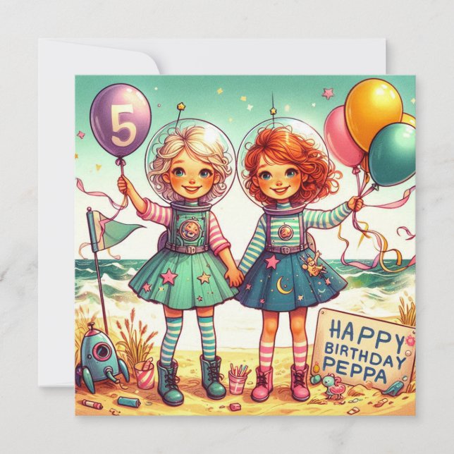 PEPPA ~ 5 AÑOS ~ Tarjeta de cumpleaños ~ (Anverso)