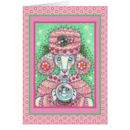 PEPPERMINT PINK POODLE NAVIDADES GREETING CARD V