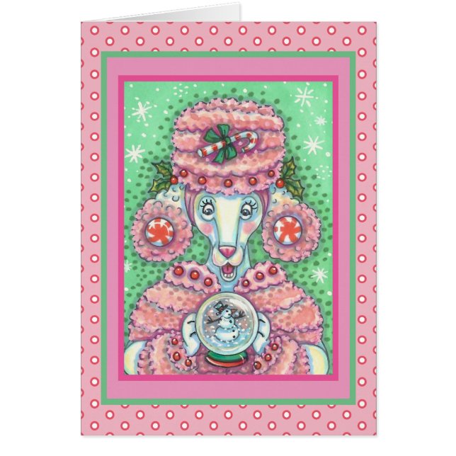 PEPPERMINT PINK POODLE NAVIDADES GREETING CARD V (Frente)