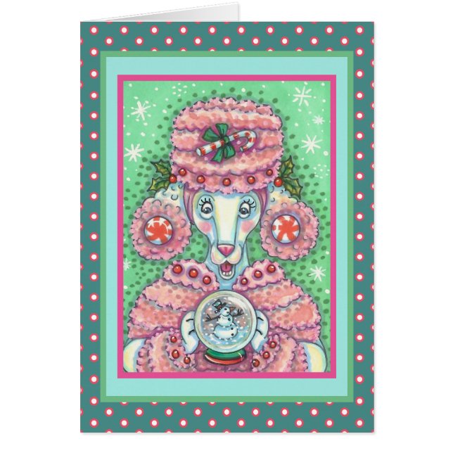 PEPPERMINT PINK POODLE NAVIDADES GREETING CARD V (Frente)