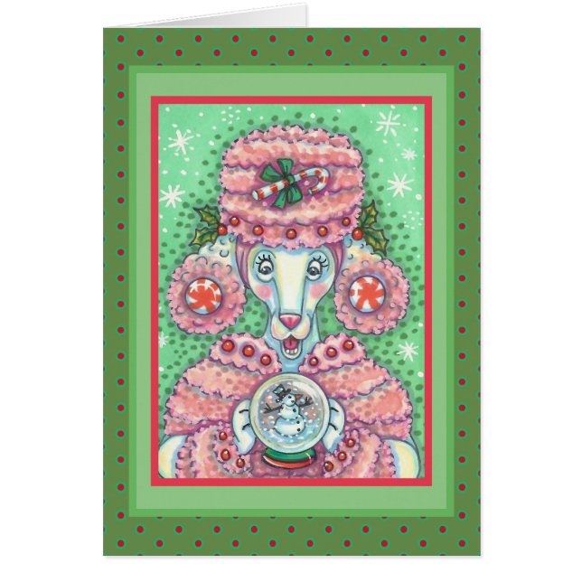 PEPPERMINT PINK POODLE NAVIDADES GREETING CARD V (Frente)