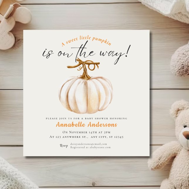 Pequeña acuarela de calabaza Invitación a la ducha (Little Pumpkin watercolor Neutral Baby shower Invitation)