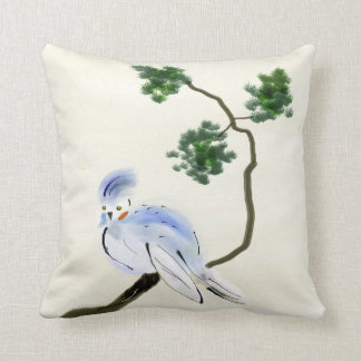 Pequeña almohada de Sumi-e del pájaro