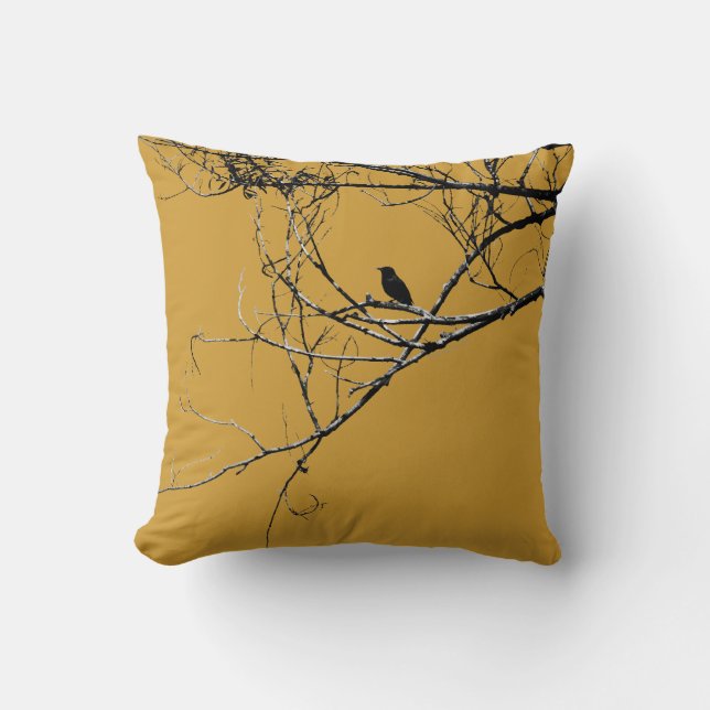 Pequeña almohada negra de pájaro (Anverso)
