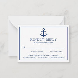 Pequeña Anclaje Monograma Boda Náutico Mini tarjeta RSVP