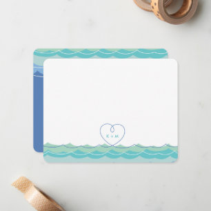 Pequeña Aqua Blue Waves Loopy Heart Boda Gracias Tarjeta