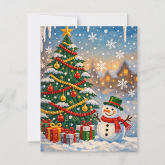 Pequeña Árbol de Navidad tradicional y tarjeta navideña de