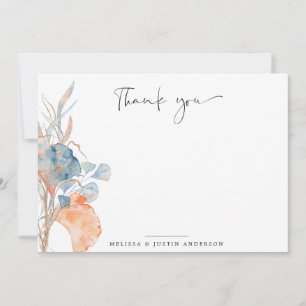 Pequeña azul coral romántico floral gracias tarjeta de not