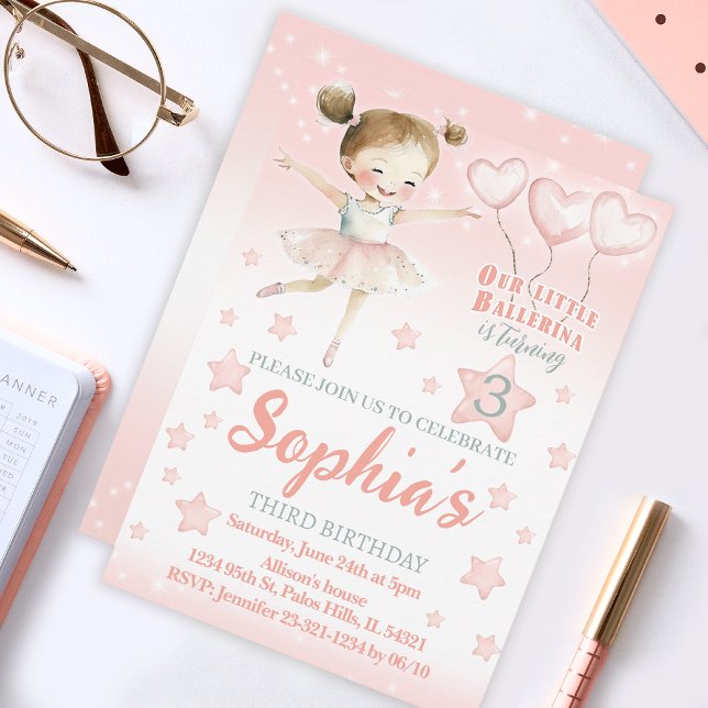 Pequeña bailarina rosa invitación de cumpleaños br (Subido por el creador)