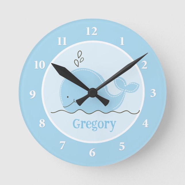 Pequeña ballena azul personalizada reloj de pared (Anverso)