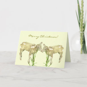 Pequeña bebé con tarjeta de Navidades amarillos