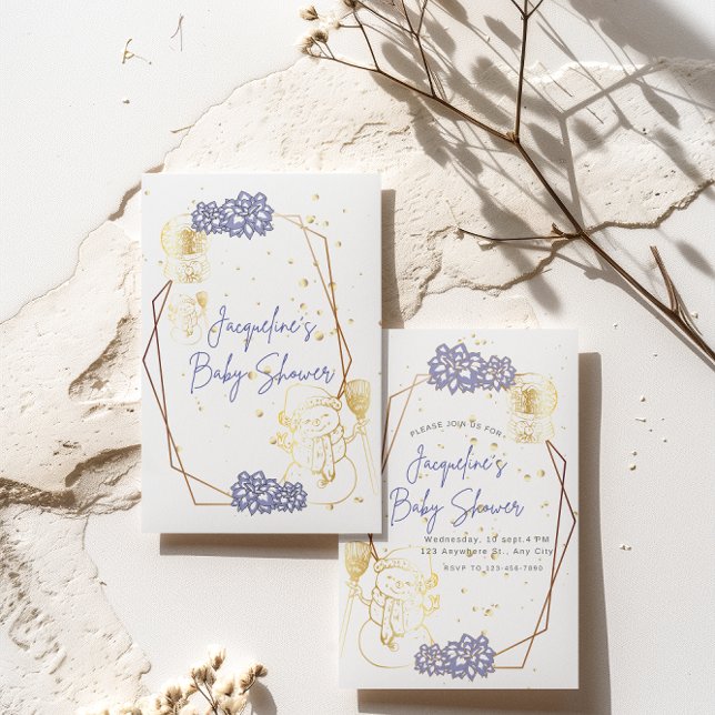 Pequeña Bebe ducha snowman Purple tema Tarjeta de invitaci (Subido por el creador)