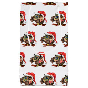 Pequeña Bebé Lechuza En Navidades Bolsa De Regalo De Gorra