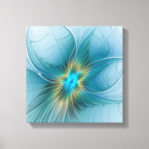 Pequeña belleza arte fractal moderno azul oro Flor