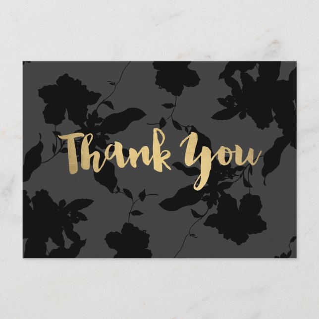 Pequeña Black Floral Gold Textos Gracias Tarjeta (Anverso)