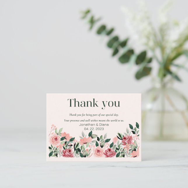 Pequeña Boda Floral Gracias Tarjeta (Anverso de pie)