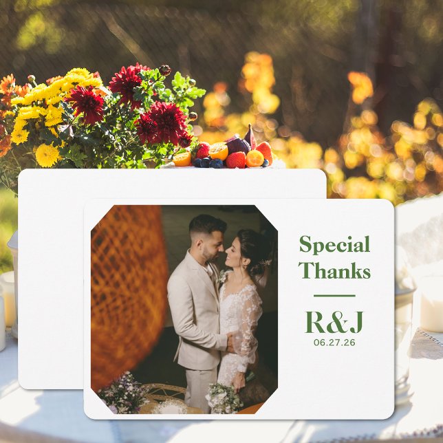 Pequeña Boda Pareja Monograma Añadir foto Tarjeta de agrad (Wedding Couple Monogram Add Photo Thank You Card (front and back))