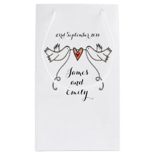Pequeña Boda personalizado Bolsa de regalo palomas blancas