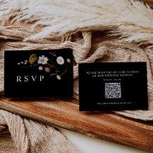 Boho Black Wildflower Wedding RSVP Tarjeta de códi