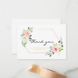 Pequeña Boho Rubor Pink Gold Geometric Gracias tarjeta