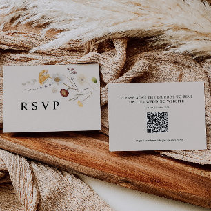 Pequeña Boho Wildflower Wedding RSVP Tarjeta de código QR