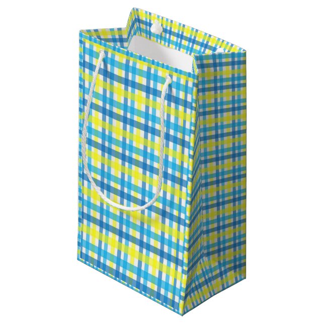 Pequeña Bolsa de regalo Amarillo y Blue Plaid (Angulo Anverso)