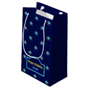 Pequeña Bolsa de regalo azul marino con patrón de robot az