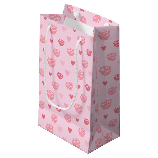 Pequeña Bolsa de regalo con estampado en rosa y corazón (Angulo Anverso)