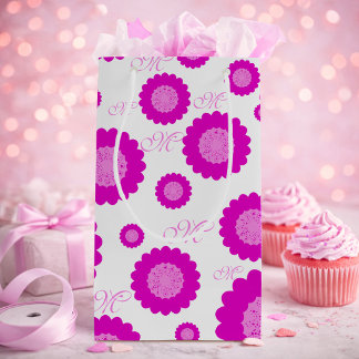 Pequeña Bolsa de regalo con flores rosadas y texto con let