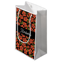 Bolsa de regalo con monograma floral roja Boho