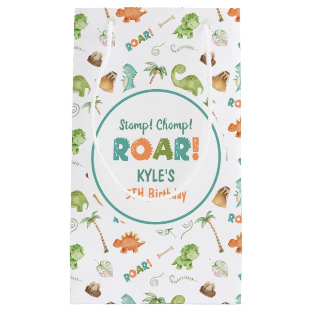 Pequeña Bolsa de regalo de acuarela de dinosaurio (Anverso)