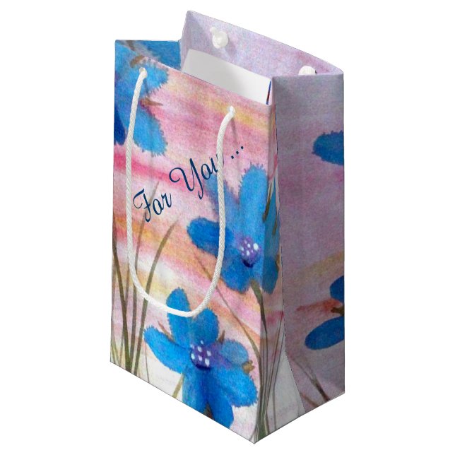 Pequeña Bolsa de regalo de agradecimiento floral azul (Angulo Anverso)