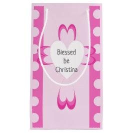 Pequeña Bolsa de regalo de bautizo católico rosa para niña