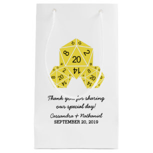 Pequeña Bolsa de regalo de Boda de dados D20 amarillo