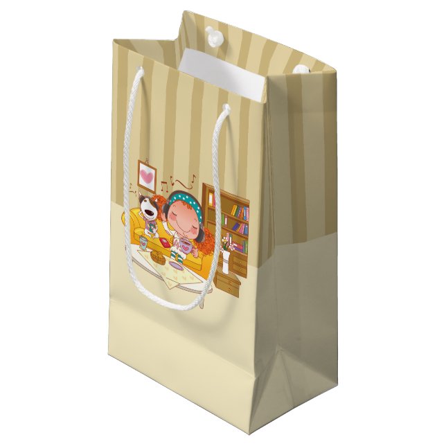 Pequeña Bolsa de regalo de chica y perro (Angulo Anverso)