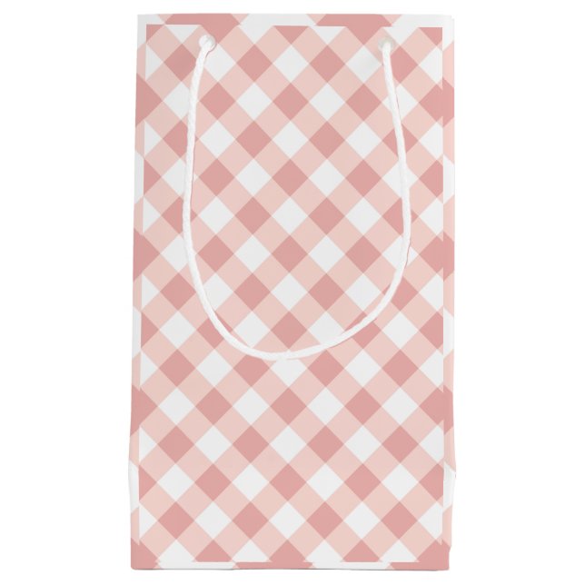 Pequeña Bolsa de regalo de cuadros gingham rosa y blanco (Anverso)
