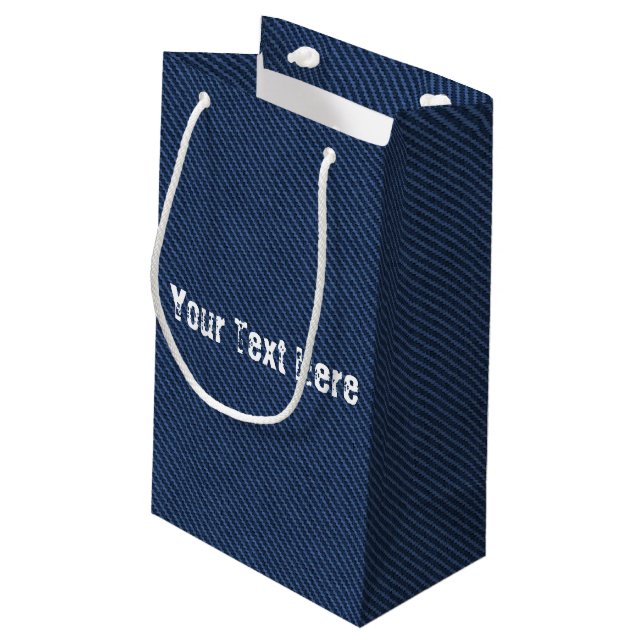 Pequeña Bolsa de regalo de falso denim azul con texto pers (Angulo reverso)