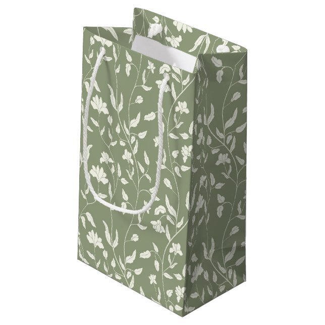 Pequeña Bolsa de regalo de floral verde sabio y crema (Angulo reverso)
