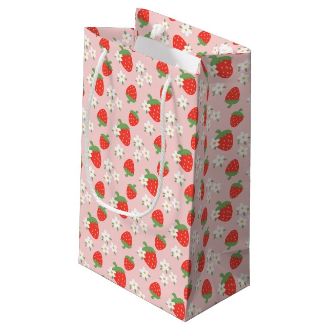 Pequeña Bolsa de regalo de fresas dulces y daisies (Angulo reverso)
