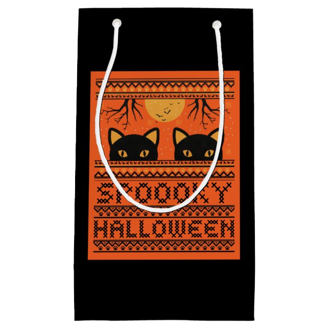 Pequeña Bolsa de regalo de Halloween, naranja de gatos neg (Anverso)