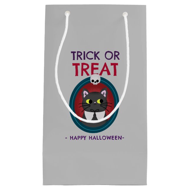 Pequeña Bolsa de regalo de Halloween, Trick o Treat cat en (Anverso)