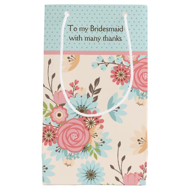 Pequeña Bolsa de regalo de la dama de honor floral azul y  (Anverso)