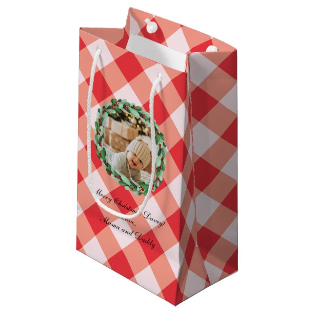 Pequeña Bolsa de regalo de Navidad personalizada con gingh (Angulo Anverso)