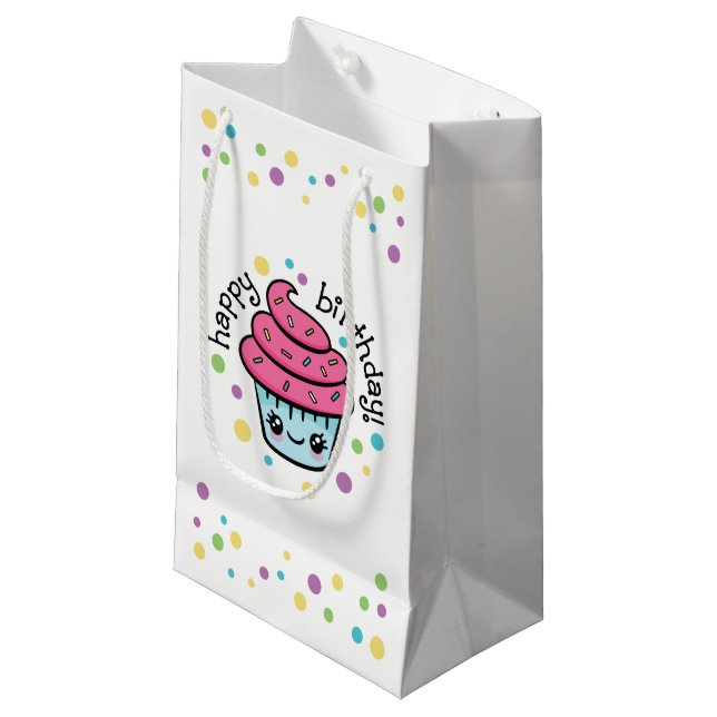 Pequeña Bolsa de regalo de pastel de cumpleaños feliz (Angulo Anverso)