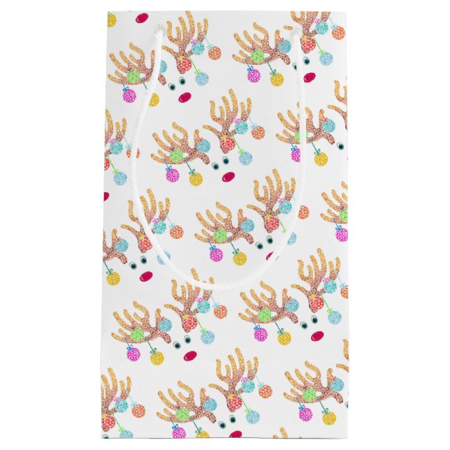 Pequeña Bolsa de Regalo de Renos y Ornamentos (Anverso)