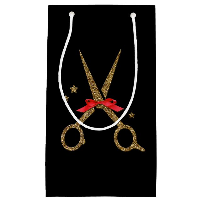 Pequeña Bolsa de regalo de tijeras de purpurina dorado de  (Anverso)