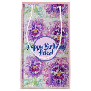 Pequeña Bolsa de regalo floral de flores de pensamiento pú