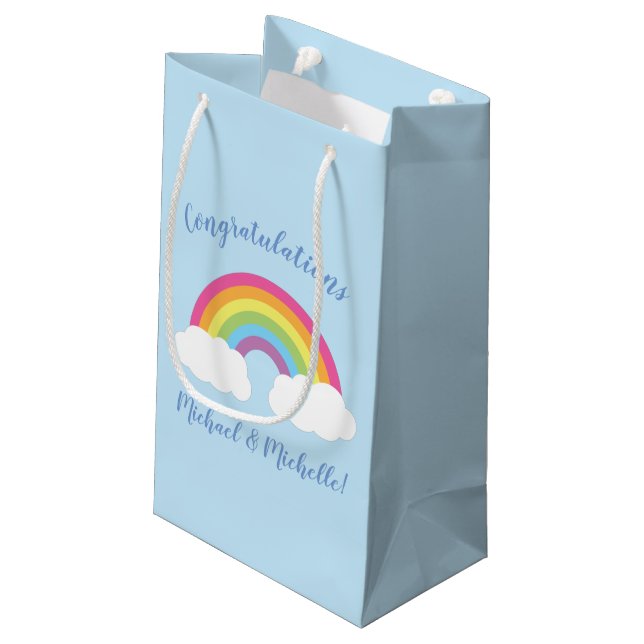 Pequeña Bolsa de regalo media de Baby Shower con arco iris (Angulo reverso)